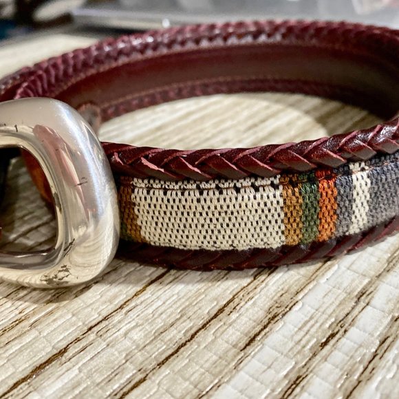 Vintage Men Women Unisex Brighton Western Braided Trim Textile Leather Belt  34" - Picture 4 of 11